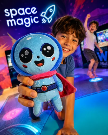 Kind mit dem Cosmoo-Plüschtier im Space Magic
